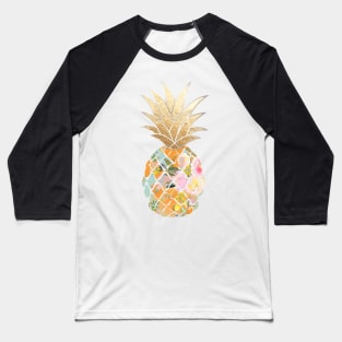 Aloha pineapple, orange+blue + faux gold Baseball T-Shirt